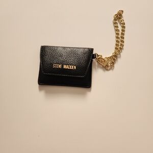 Steve Madden Black Mini Card Wallet with Gold Chain